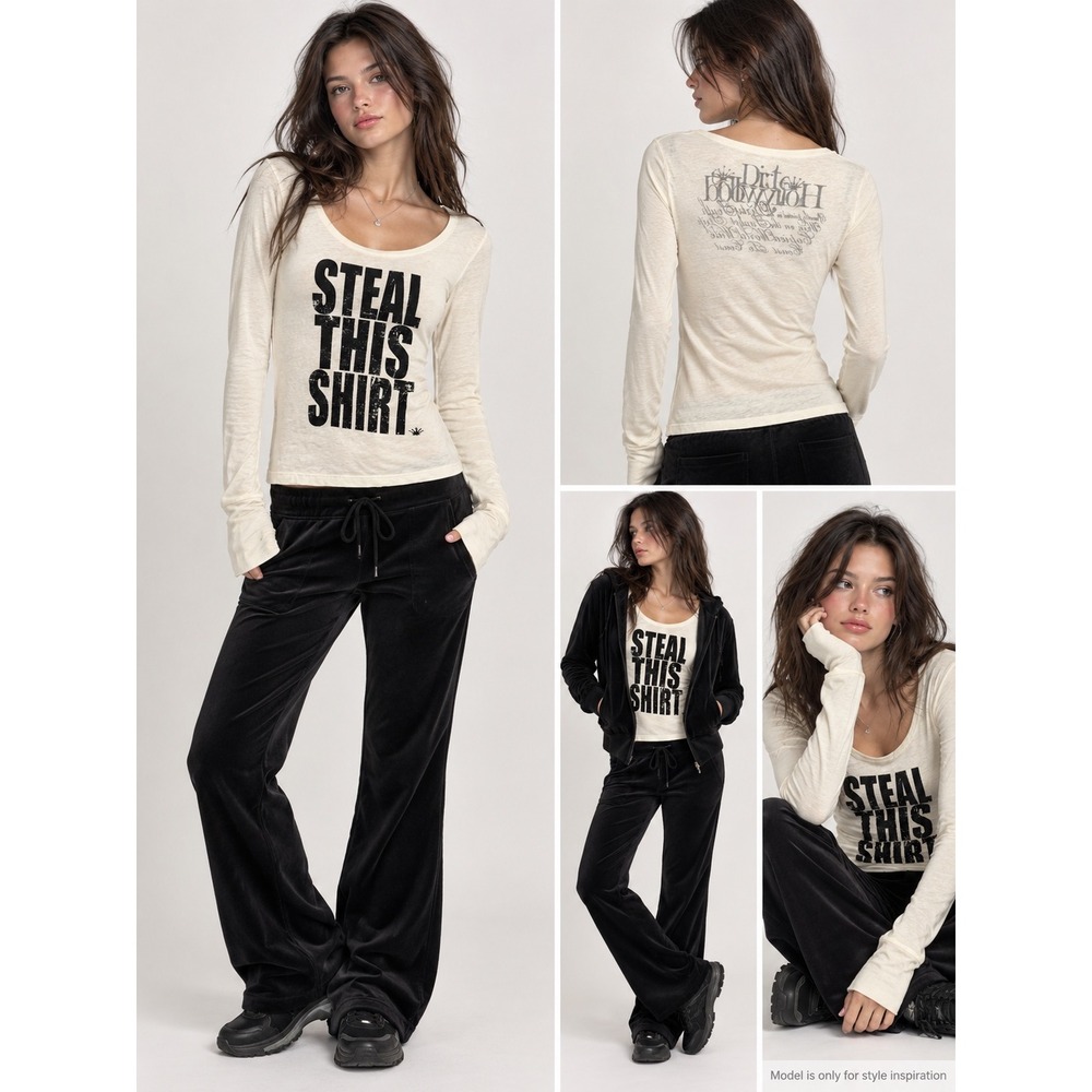 Dirtee Hollywood Steal This Shirt Women S Cream Cotton Vintage Y2K Graphic Tee